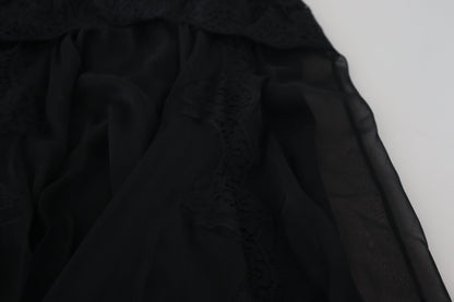 Dolce &amp; Gabbana – Schwarzer Midirock mit hoher Taille und Spitzenbesatz aus Seide