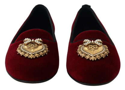 Dolce &amp; Gabbana Bordeaux Samt Slip-On Loafers Flats Schuhe