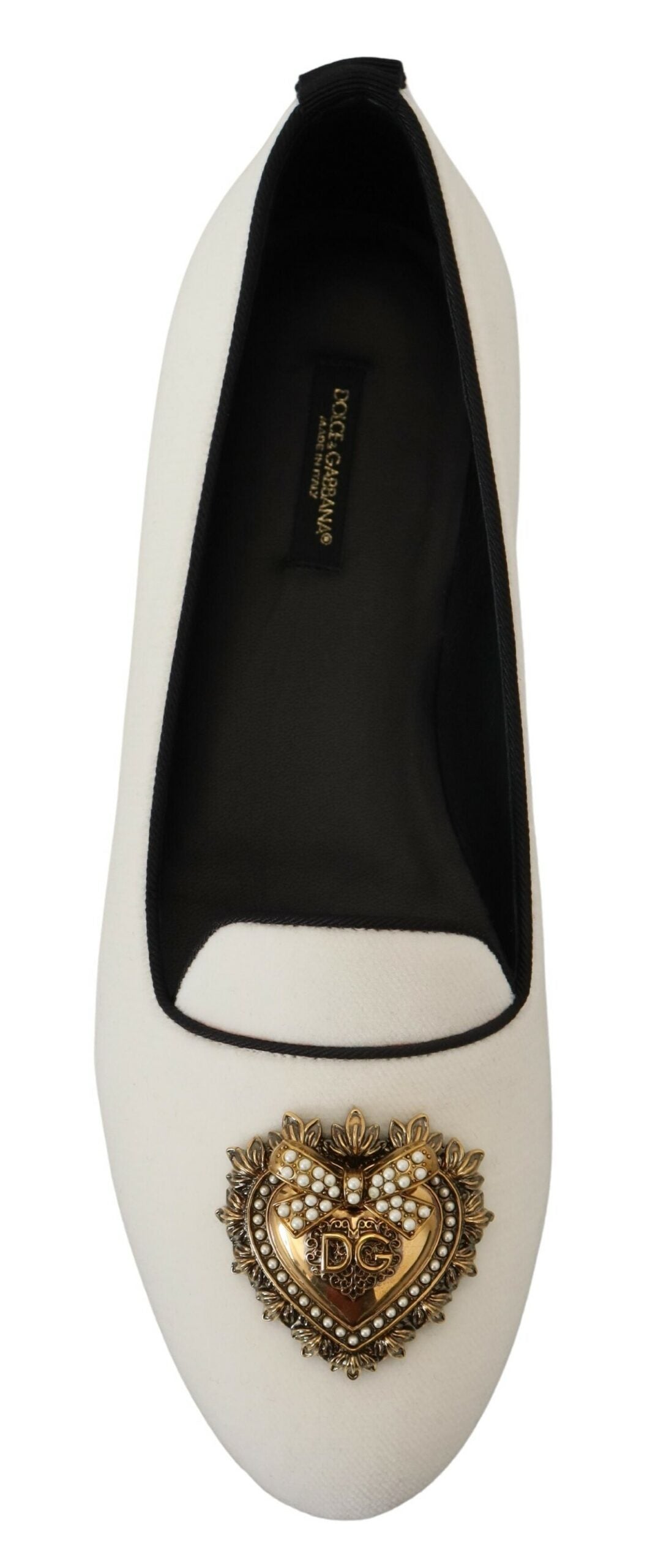 Dolce &amp; Gabbana – Slipper aus weißem Samt, flache Schuhe