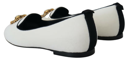 Dolce &amp; Gabbana – Slipper aus weißem Samt, flache Schuhe
