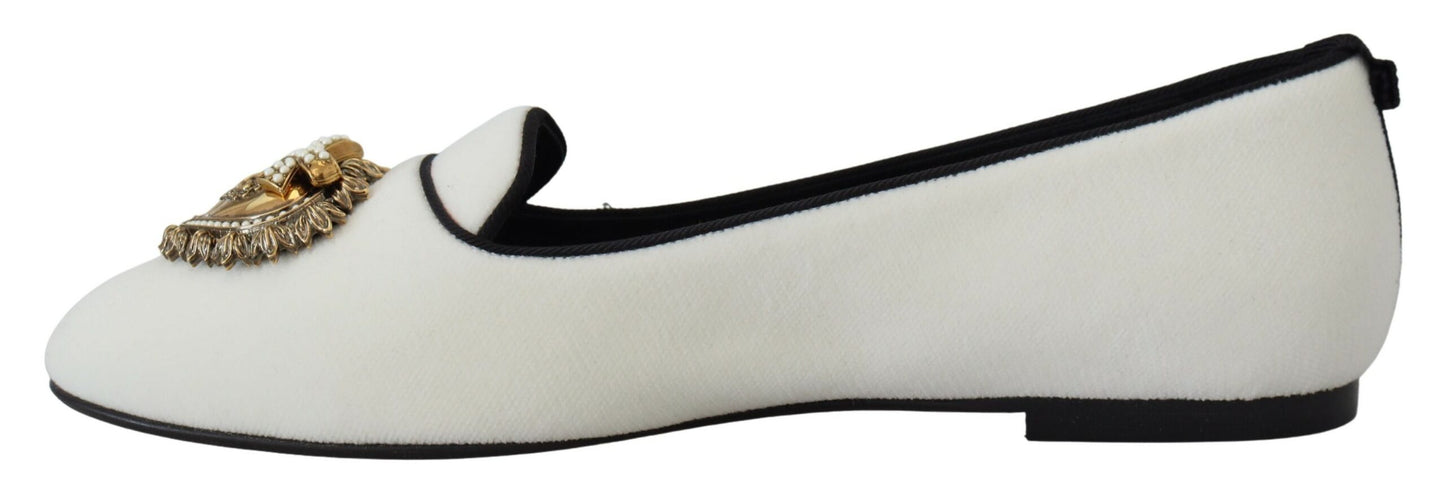 Dolce &amp; Gabbana – Slipper aus weißem Samt, flache Schuhe