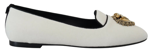 Dolce &amp; Gabbana – Slipper aus weißem Samt, flache Schuhe