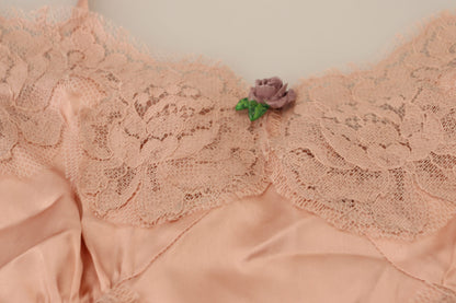 Dolce &amp; Gabbana – Tanktop mit rosa Satinspitze und Rosen