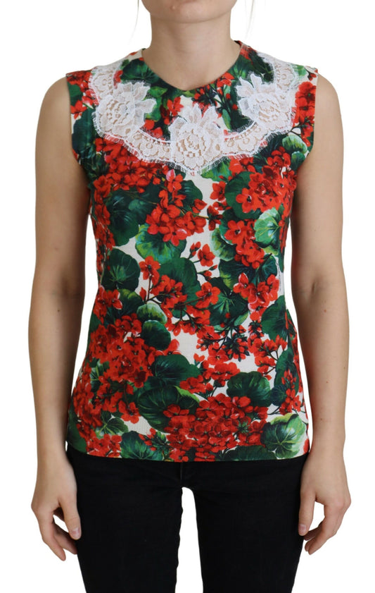 Dolce &amp; Gabbana – Weißes Tanktop aus geblümter Wollspitze