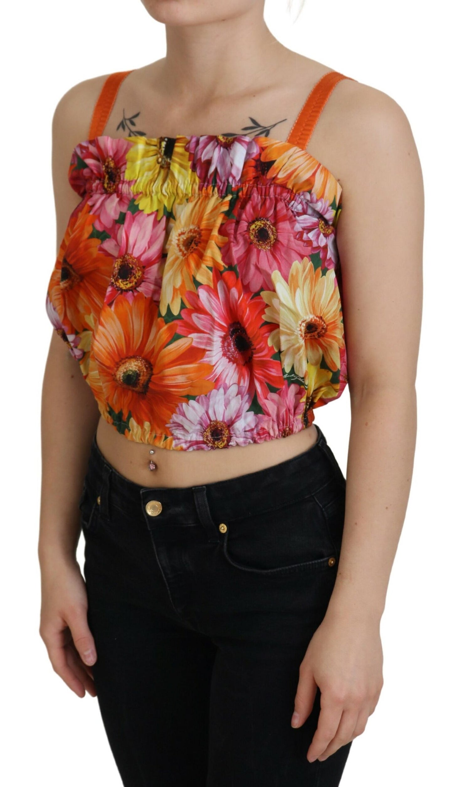 Dolce &amp; Gabbana Blouse Cropped Floral Cotton Tank Top