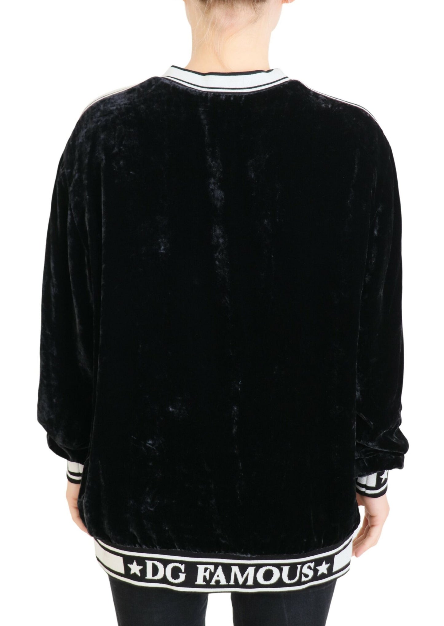 Dolce &amp; Gabbana – Schwarzer Pullover mit Rundhalsausschnitt aus Samt