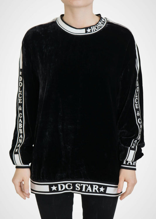 Dolce &amp; Gabbana – Schwarzer Pullover mit Rundhalsausschnitt aus Samt