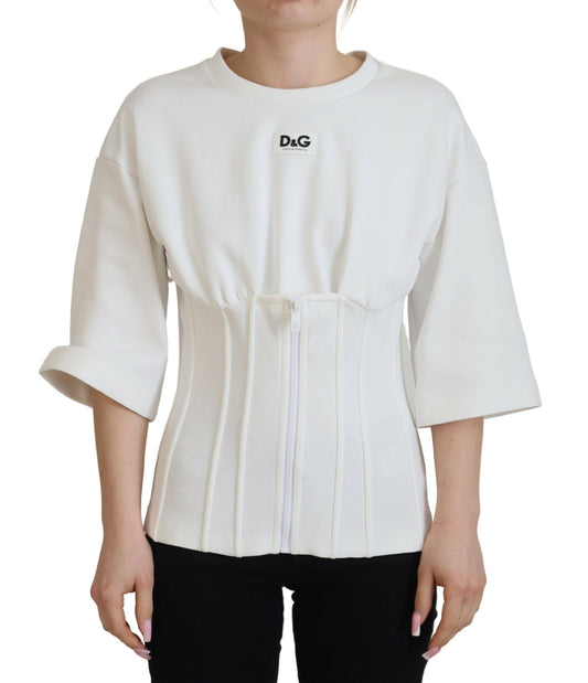 Dolce &amp; Gabbana – Weißes T-Shirt aus Stretch-Baumwolle mit Korsett