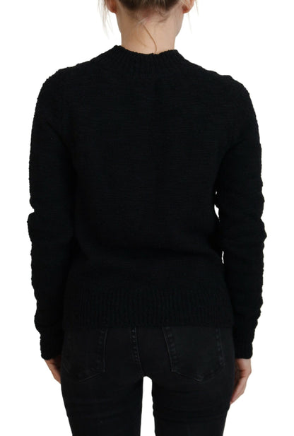 Dolce &amp; Gabbana – Schwarzer Pullover aus Wollstrick mit Rundhalsausschnitt
