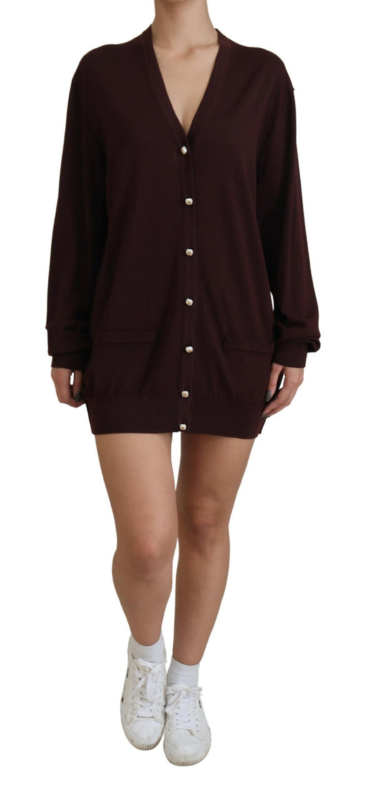 Dolce &amp; Gabbana – Kastanienbrauner Cardigan aus Wollstrick mit tiefem V-Ausschnitt