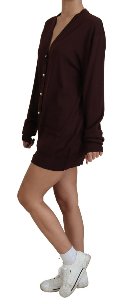 Dolce &amp; Gabbana – Kastanienbrauner Cardigan aus Wollstrick mit tiefem V-Ausschnitt