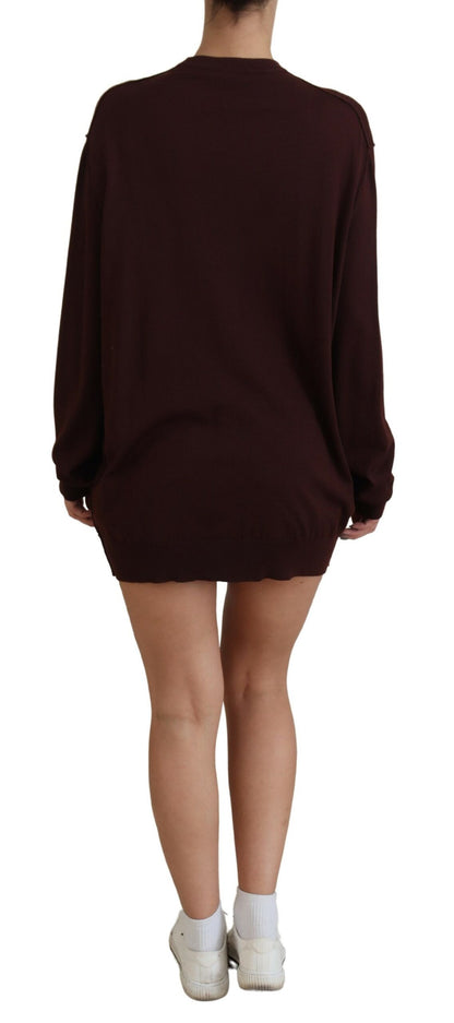 Dolce &amp; Gabbana – Kastanienbrauner Cardigan aus Wollstrick mit tiefem V-Ausschnitt