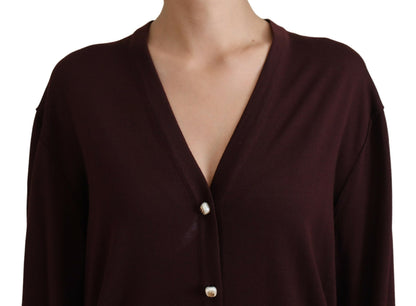 Dolce &amp; Gabbana – Kastanienbrauner Cardigan aus Wollstrick mit tiefem V-Ausschnitt