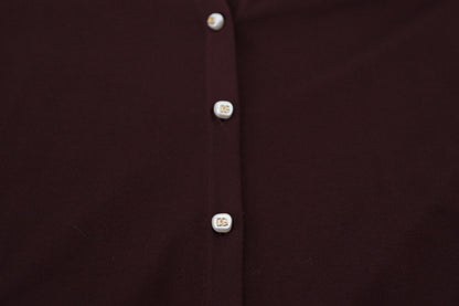 Dolce &amp; Gabbana – Kastanienbrauner Cardigan aus Wollstrick mit tiefem V-Ausschnitt