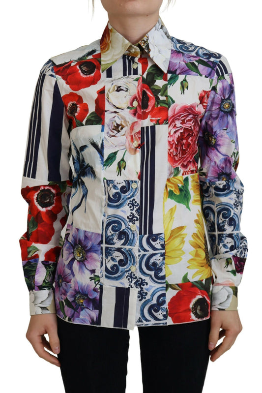 Dolce &amp; Gabbana – Blusenoberteil aus Baumwolle mit mehrfarbigem Blumenmuster und Kragen