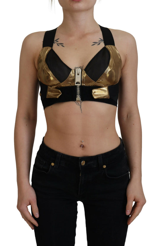 Dolce &amp; Gabbana – Ärmelloses, kurzes Bustier-Top in Schwarz und Gold