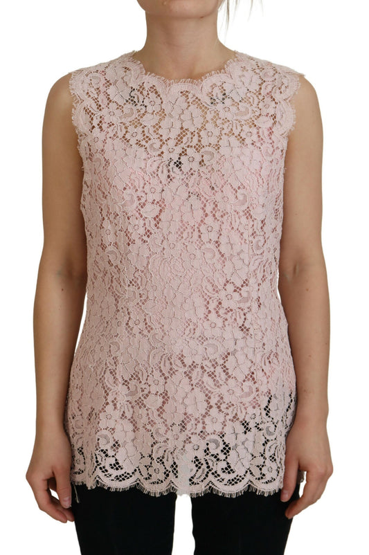 Dolce &amp; Gabbana, rosafarbenes, ärmelloses Tanktop aus geblümter Spitze