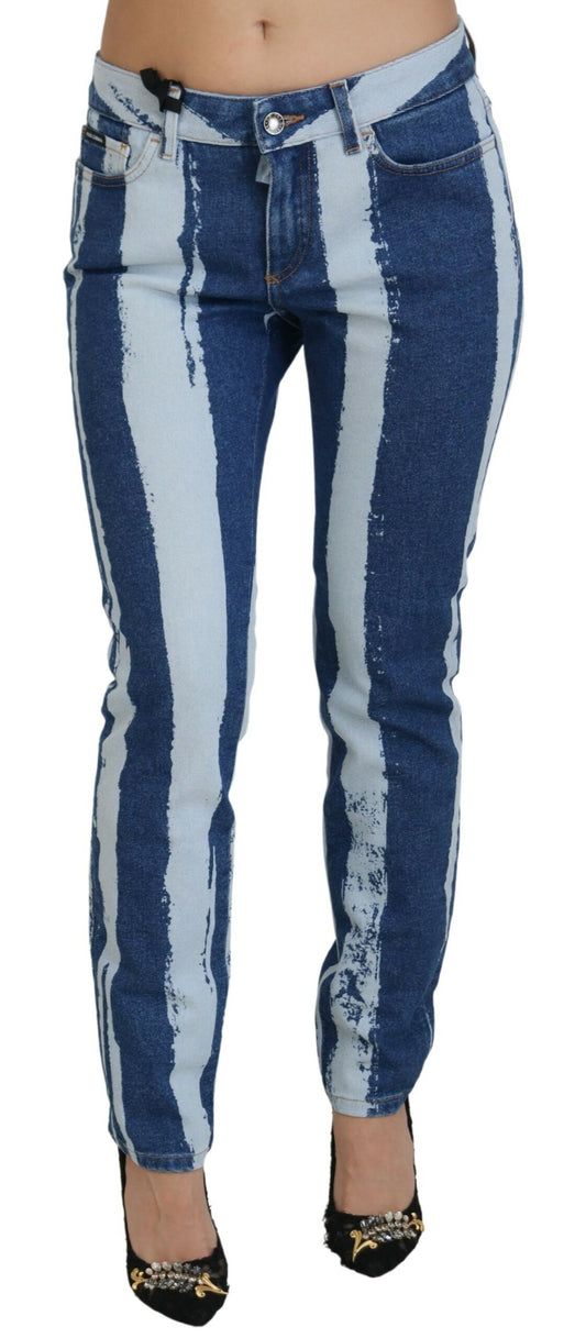Dolce &amp; Gabbana – Kobaltblau gestreifte Skinny-Jeans aus Baumwolle