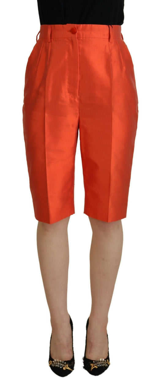 Dolce &amp; Gabbana – Orangefarbene, verkürzte Hose aus Seide mit hoher Taille