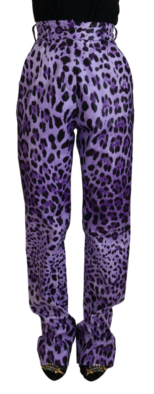 Dolce &amp; Gabbana Lila Hose mit hohem Bund und Leopardenmuster