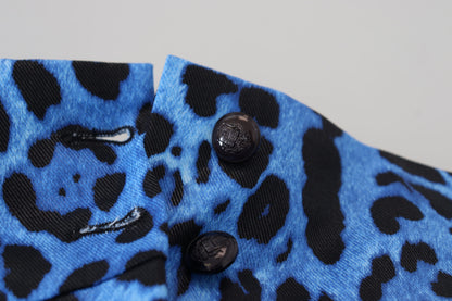 Dolce &amp; Gabbana – Blaue Hose mit hohem Bund und Leopardenmuster