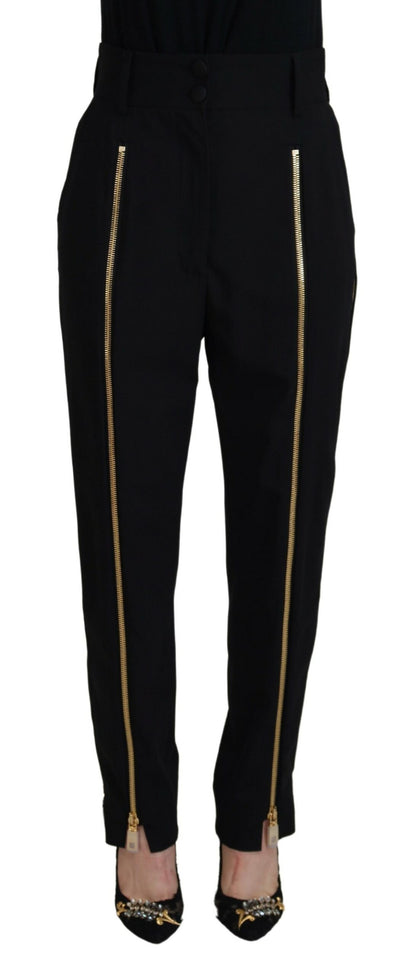 Dolce &amp; Gabbana – Schwarze, hoch taillierte Karottenhose aus Wolle