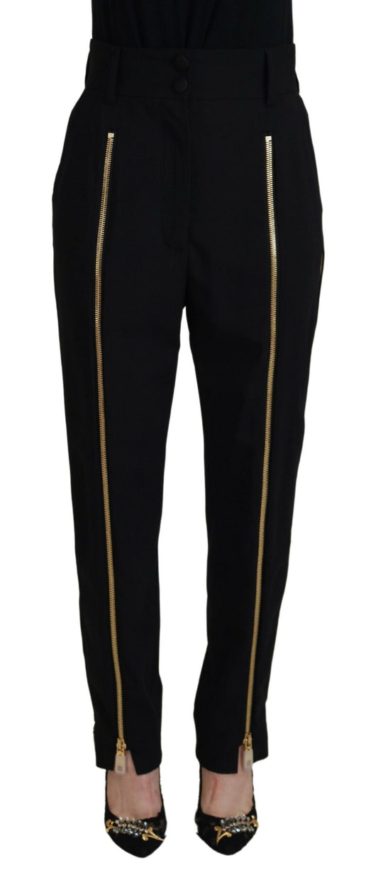 Dolce &amp; Gabbana – Schwarze, hoch taillierte Karottenhose aus Wolle