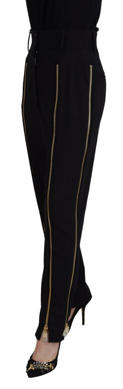 Dolce &amp; Gabbana – Schwarze, hoch taillierte Karottenhose aus Wolle
