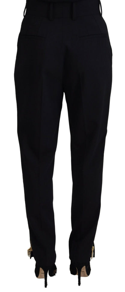 Dolce &amp; Gabbana – Schwarze, hoch taillierte Karottenhose aus Wolle