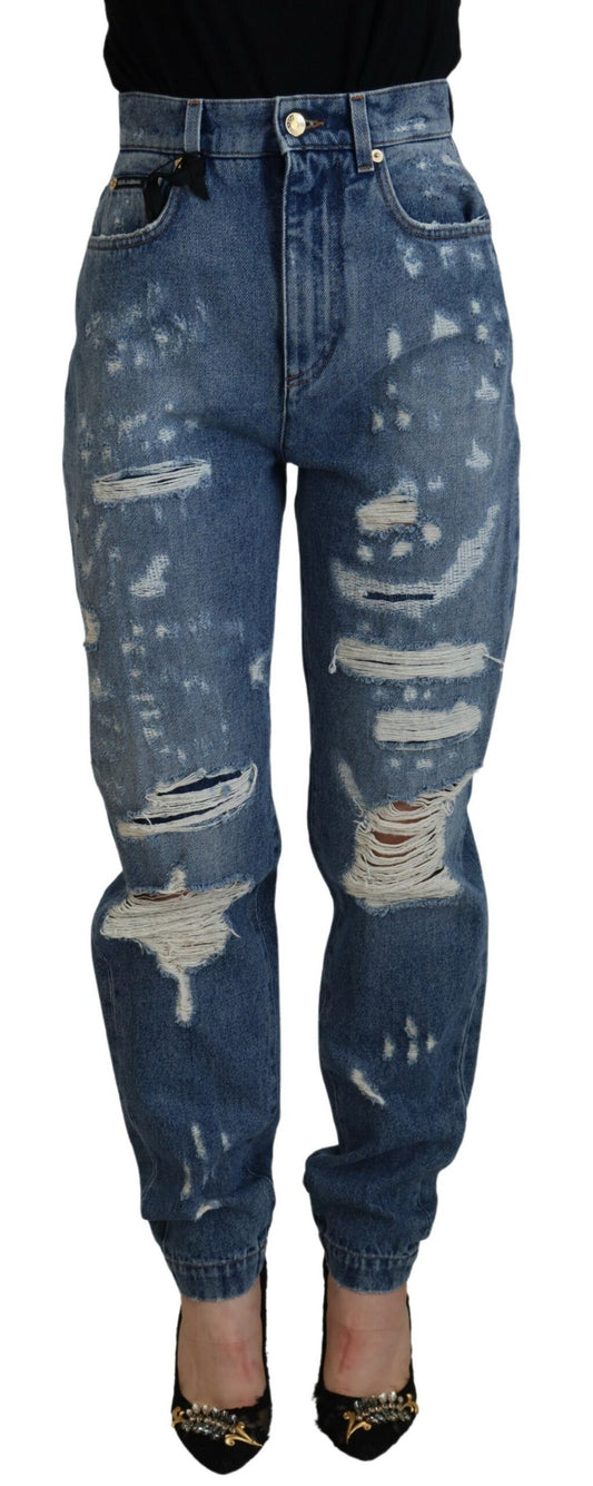 Dolce &amp; Gabbana – Blaue, zerfetzte Skinny-Jeans aus Baumwolldenim