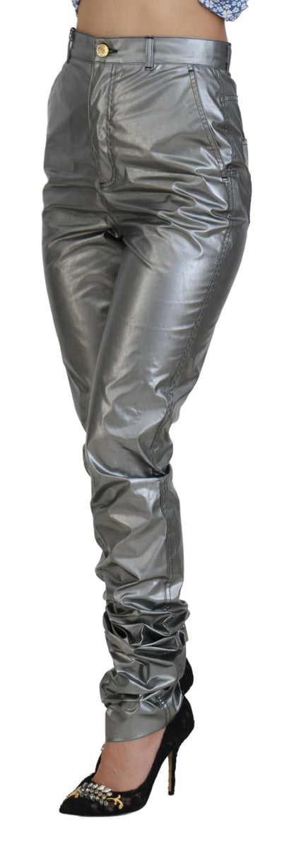 Dolce &amp; Gabbana – Enge Hose mit hoher Taille in Metallic-Silber