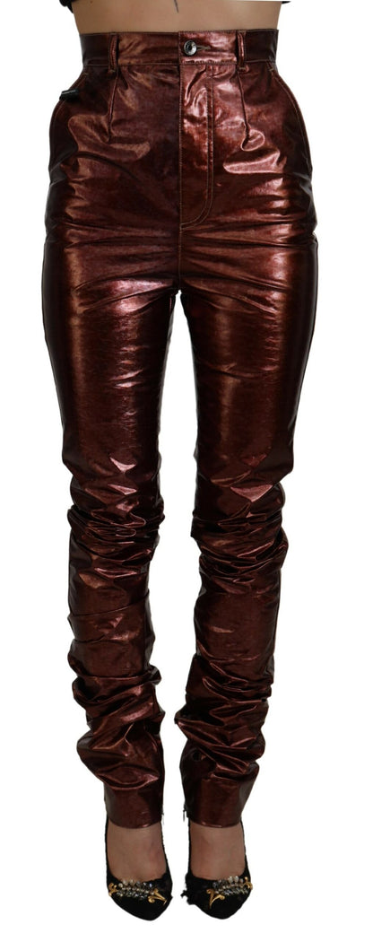 Dolce &amp; Gabbana – Enge Jeans mit hoher Taille in Metallic-Bronze
