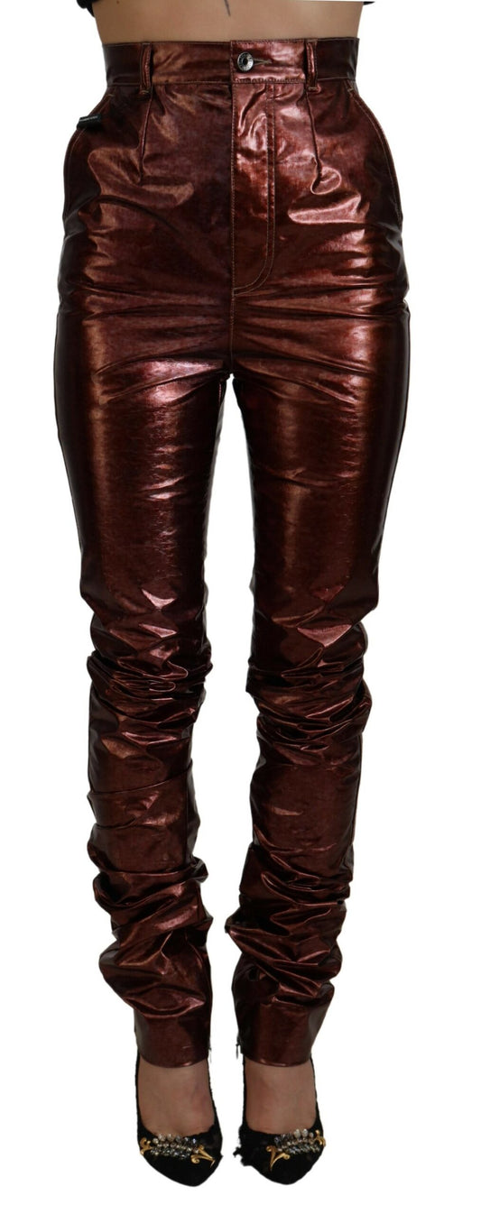 Dolce &amp; Gabbana – Enge Jeans mit hoher Taille in Metallic-Bronze