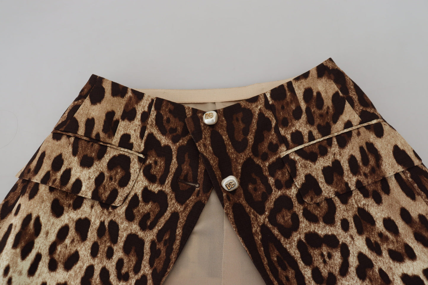 Dolce &amp; Gabbana – Brauner A-Linien-Minirock aus Wolle mit Leopardenmuster