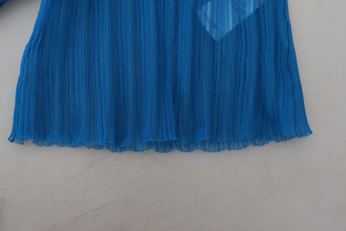 Dolce &amp; Gabbana, blaues Rollkragen-Bluse-Oberteil aus Netzstoff mit langen Ärmeln