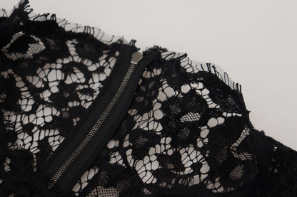 Dolce & Gabbana Black Cotton Lace Trim Long Sleeves Top