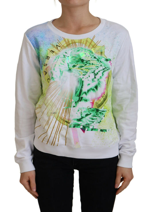 Versace Jeans – Weißer Pullover mit Grafikdruck und langen Ärmeln