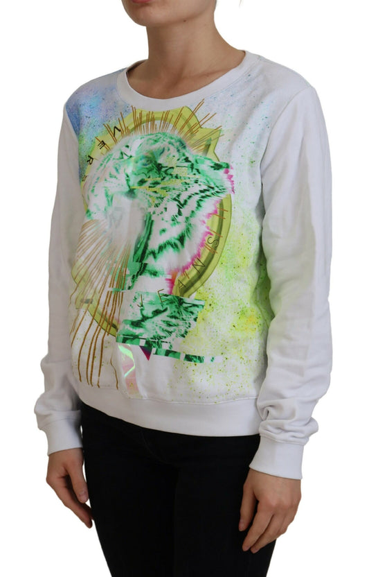 Versace Jeans – Weißer Pullover mit Grafikdruck und langen Ärmeln