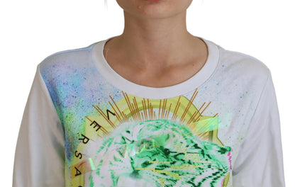 Versace Jeans – Weißer Pullover mit Grafikdruck und langen Ärmeln