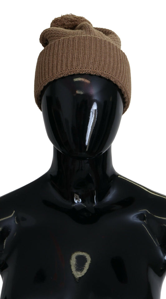 Dolce &amp; Gabbana – Braune Wintermütze mit einfarbigem Strickfell