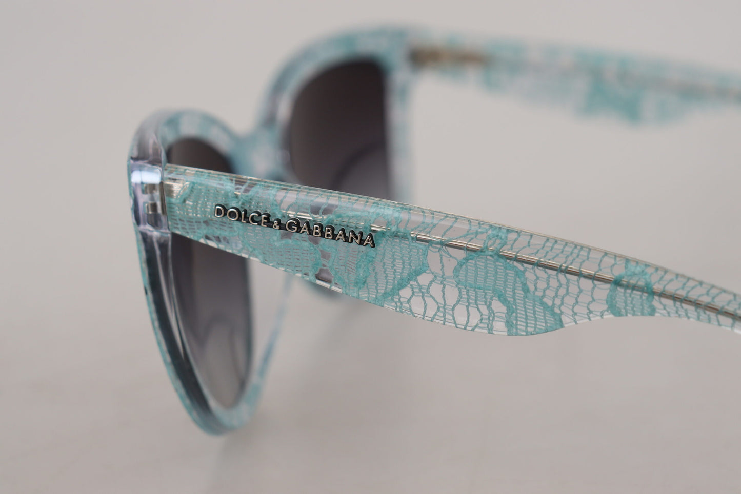 Dolce &amp; Gabbana Blaue DG4190 Schmetterlingssonnenbrille aus Acetat mit Spitze und Kristallen