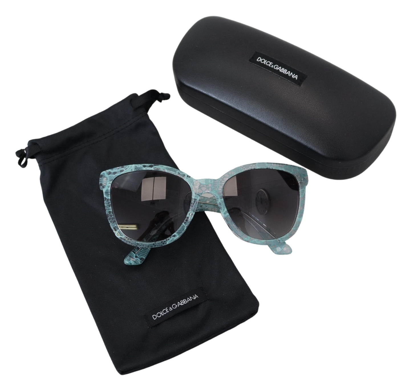 Dolce &amp; Gabbana Blaue DG4190 Schmetterlingssonnenbrille aus Acetat mit Spitze und Kristallen