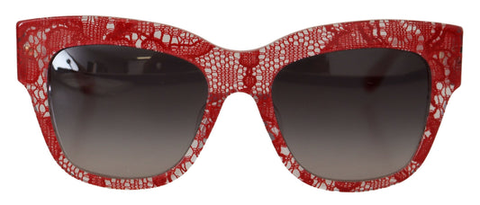Dolce &amp; Gabbana – Rote Sonnenbrille mit rechteckigem Acetat-Spitzenrahmen DG4231F