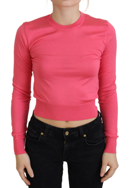 Dolce &amp; Gabbana – Kurzer Pullover aus Seide mit Rundhalsausschnitt in Rosa