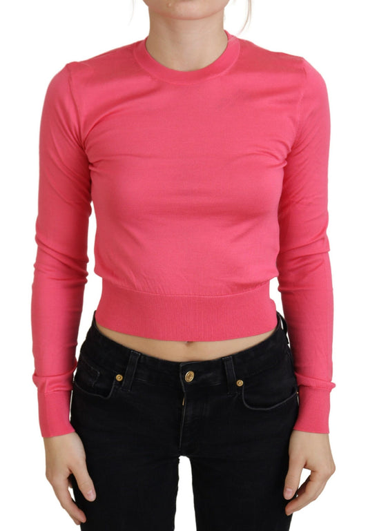 Dolce &amp; Gabbana – Kurzer Pullover aus Seide mit Rundhalsausschnitt in Rosa