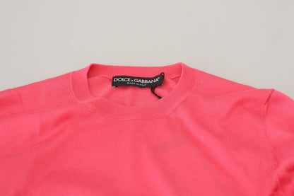 Dolce &amp; Gabbana – Kurzer Pullover aus Seide mit Rundhalsausschnitt in Rosa