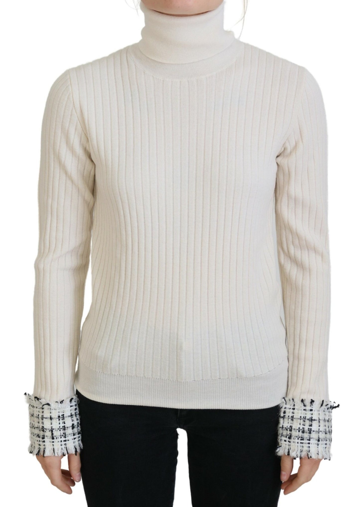 Dolce &amp; Gabbana – Elfenbeinfarbener Rollkragenpullover mit Distressed-Manschetten