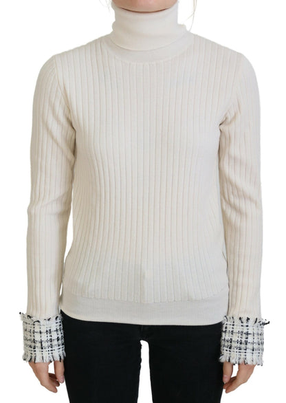Dolce &amp; Gabbana – Elfenbeinfarbener Rollkragenpullover mit Distressed-Manschetten