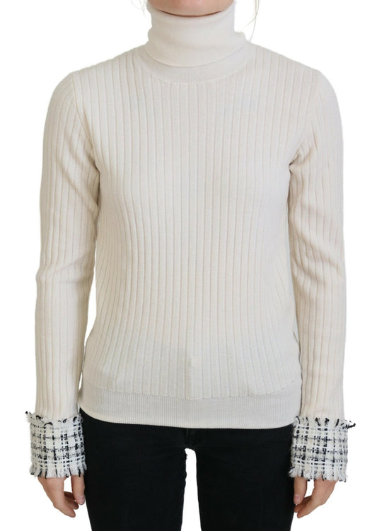 Dolce &amp; Gabbana – Elfenbeinfarbener Rollkragenpullover mit Distressed-Manschetten