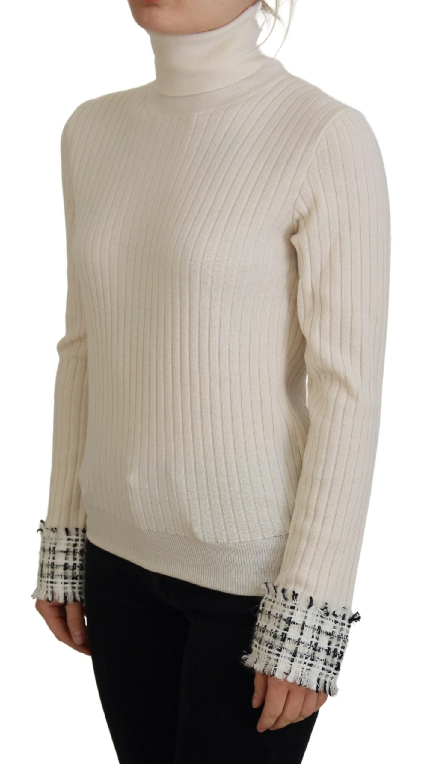 Dolce &amp; Gabbana – Elfenbeinfarbener Rollkragenpullover mit Distressed-Manschetten